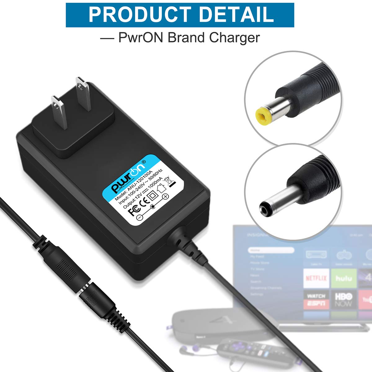 Pwron 6.6Ft Ac Dc Adapter Compatible With For Roku Ultra,Premiere,Premiere Plus, Ultra 4K Hdr Streaming Media Player Stb Roku 4640 Pa 1120 42Ru 3.0 Power Supply Cord